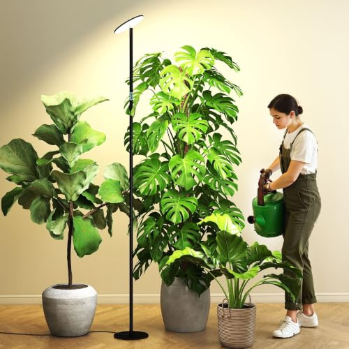 Ajacxet lampe horticole sur pied 60W pour plantes d’intérieur, hauteur 216 cm, minuteur à cycle journalier réglable 1–24 h, écran LCD, dimmable, éclairage pour grandes plantes d’intérieur