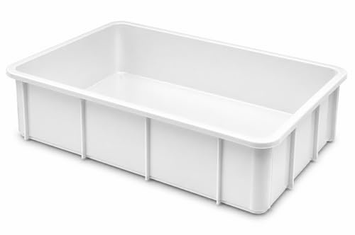 HELGUEFER - Cubeta plastico Apilable 80L | Caja Plastico Almacenaje Resistente y Ergonómica, Polietileno, 800x600x220mm | Uso Alimentario y Industrial | Fácil Limpieza y Ahorro de Espacio