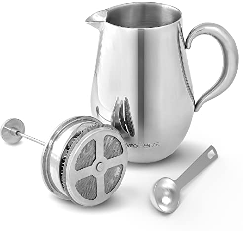 VeoHome - Cafetière à Piston 1 Litre - Incassable et Garde Le café Chaud Longtemps grâce à sa Double Coque INOX…