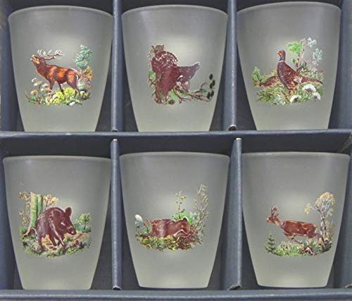 GTK - Geweihe & Trophäen KRUMHOLZ 6 teiliges Schnaps Glas Set kurze in ICE-WHITE