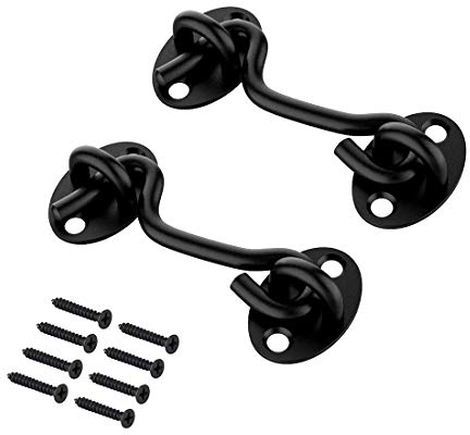 Repuhand 2 Stücke Sturmhaken Kabinenhaken Edelstahl Sturmhaken Fensterhaken mit Öse Platten mit Befestigungsschrauben für Scheunen Tor, Bad, Fenster, Schiebetür