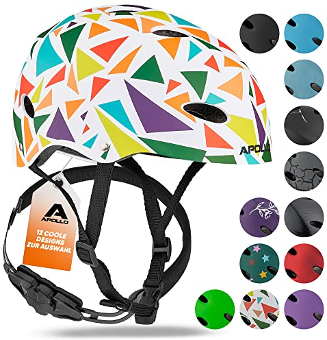 Apollo Skaterhelm Herren, Damen und Kinder | Kinderfahrradhelm | Verstellbar | Skateboard, Scooter, BMX Helm Kinder mit Drehrad-Anpassung | für Jungen und Mädchen | Verschiedene Größen und Farben