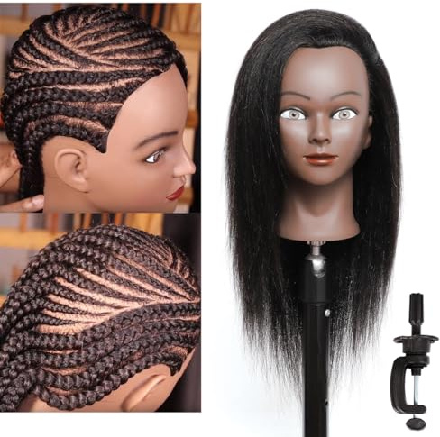 Ineffable 16 Trainingskopf Schaufensterpuppenkopf mit Echthaar Puppenkopf mit Haaren 100% Echthaar Schaufensterpuppenkopf Puppentrainingskopf mit freiem Klemmhalter (C14)