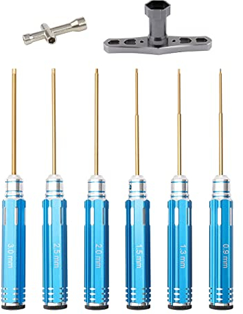 Rchobbytop 8teiliges SechskantSchraubendreherSet & Kreuzschlüssel & 17 mm Steckschlüssel, 0,9 mm 1,3 mm 1,5 mm 2,0 mm 2,5 mm 3,0 mm TitanSechskantSchraubendreher für RC Auto Quadcopter