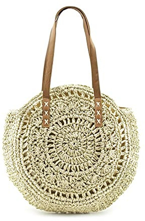 MODELISA - Bolso Tote Rafia Redondo Paja Verano Playa Hombro Mujer