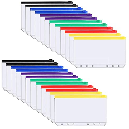 30 Stück Bindertaschen A6 Zipper Taschen Durchsichtige Kunststoff Bindertaschen 6 Löcher Reißverschluss Ordner Wasserdicht Dokumententasche 6 Farben