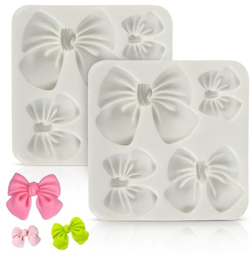 Beufee Fondant-Bogen-Formen, 2 Stück Mini-Bogen-Silikon-Fondant-Formen Schleifen-Formen für Schokoladen-Karikatur-Bogen-Silikon-Form für Cupcake-Kuchen-Dekoration