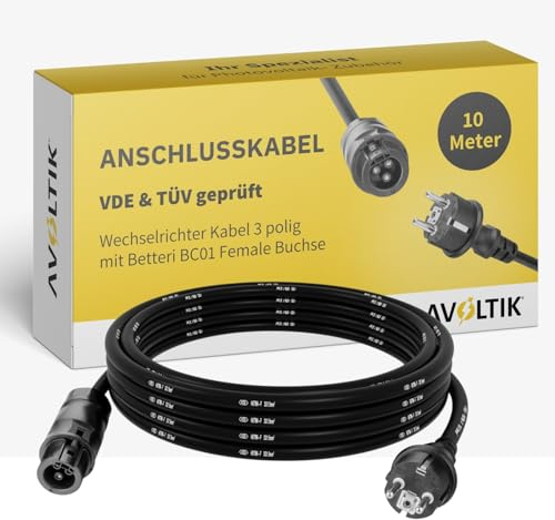 Avoltik Wechselrichter Anschlusskabel 10m I 3-polig mit Betteri BC01 Female Buchse I Solar Anschlusskabel Schuko zum AC Anschluss I Adapter Balkonkraftwerk Mikrowechselrichter I Kompatibel siehe Liste