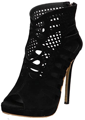 CuteFlats Sandalias de gladiador retro romano para mujer con tacones de aguja y punta abierta y plataformas bajas, negro1, 50 EU