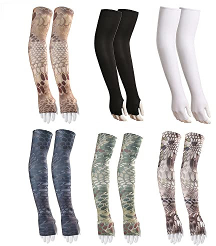 6 Paar Kühlung UV-Schutz Arm Sleeves,Sonnenschutz Armstulpen Arm Ärmel UPF 50+ Ärmlinge Kompressions Armstulpen Sport Sommer Handstulpen mit Daumenloch für Frauen Männer Radsport Golf Radfahren