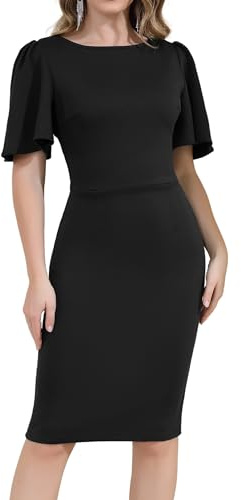 Aphratti Casual Black Dresses for Women Funeral Church Graduation Classy Cocktail Sheath Midi Dress Black Medium