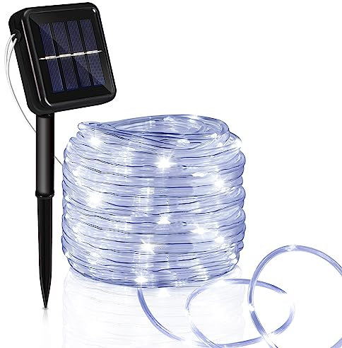 Tysobes Elegante Außenbeleuchtung mit Solar LED Lichtschlauch Kaltweiß - Solarenergie und wasserdicht IP65 - Ideal für Partyleuchten und Hochzeitsbeleuchtung - Dekorative Stimmungslichter 2 Stücke