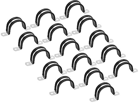 sourcing map 16Stück 38mm(1-1/2) Rohrschellen Kabel Klemme Kabelschellen Edelstahl Gummi Gepolstert Schlauch Klemme U-förmige Metallklemmen Rohrhalter für Rohr Leitung Draht