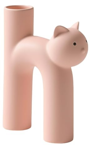 Katze Blumenvase Katzenvase Keramik Vase H Form Niedlich Lustige Vasen Minimalistische Vase für Regal, Kaminsims, Hochzeit, Schlafzimmer, Esstischdekoration (Rosa)