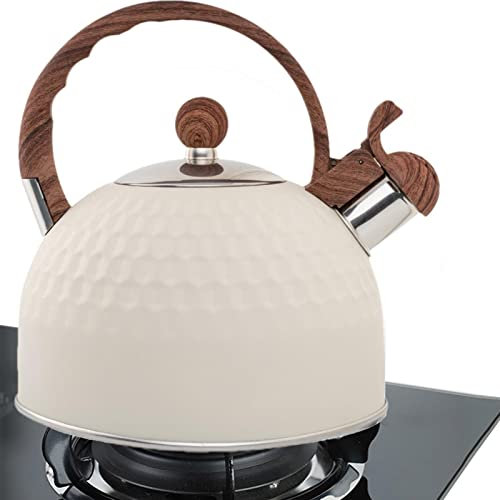 Aizuoni Pfeifkessel - Teekanne Aus Edelstahl Für Den Herd,2,5-l-Durchlauferhitzer Mit Gummiertem Griff, Singender Retro Kessel Für Herd, Grill, Grill Gasbrenner Und Offenes Feuer