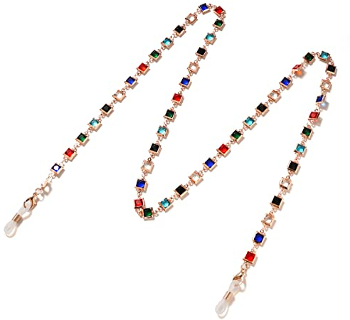 KOINEN Brillenkette, Brillenschnur string string, Stilvolle Brillenkette aus Metall mit farbigen Diamanten und Brillenhalter for Damen (Color : Rose Gold)