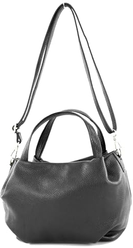 modamoda de T218 Damen Leder Henkeltasche Tragetasche Schultertasche handmade in Italy, Farbe:Schwarz/Metall Gold
