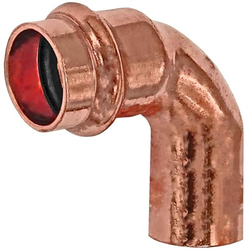 Press Fitting 2416.1 Winkel 90° Grad für Kupfer Rohr Außendurchmesser 18mm i-a Muffen Anschluss zum Verpressen V Kontur mit Stutzen Einsteck Ende Außendurchmesser 18mm Trinkwasser