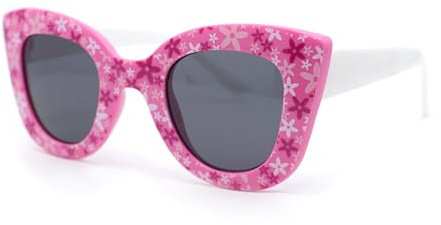 Girls Kids Size Oversize Cat Eye Retro Sunglasses Pink White Flower - Black