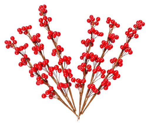 Zerodeko 6stücke Künstliche Rote Beerenpflanze Weihnachtsdeko Simulationsbeeren Für Tischdeko Fensterdeko Fotorequisiten Weihnachtsbaumdekoration