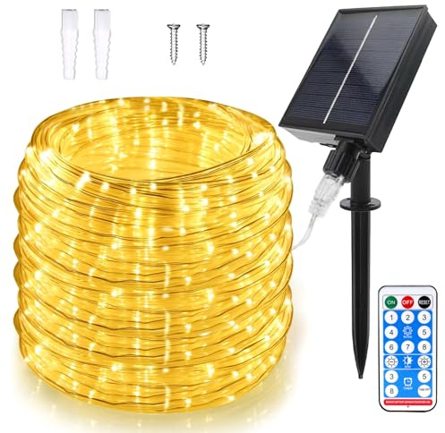 WoskjXas Solar Luz de Cuerda, 20M 200LEDs Solar Guirnalda Manguera, Luces Solares Impermeables Control Remoto, Solares Iluminación Cuerda Decoración con 8 Modos para Jardín Boda Fiesta