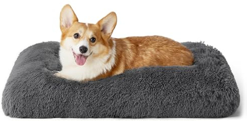 BEDSURE Mittel Hundebett Waschbar, Flauschig Kissen, 74x53x8cm, Dunkelgrau | Klassisches Dunkelgraues Beruhigungskissen für Welpen und Katzen, Dicker Rutschbelag, Leicht Reinigen