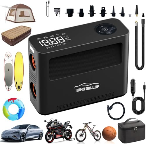 WindGallop Digitaler Reifenfüller, Luftkompressor, Autoreifenpumpe, 150 PSI, 300 l/min, voreingestellt, automatische Abschaltung, elektrische Sup Paddelboard-Pumpe, 12 V Gleichstrom, USB-Luftpumpe für