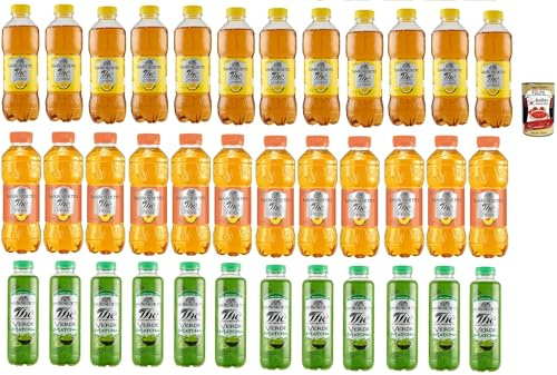 Italian Gourmet Testpaket Tè freddo limone pesca 24 x 500ml + 12 x 400ml | Grüner Tee, Zitrone und Pfirsich; bevanda analcolica rinfrescante in PET, mix, Gesamtnettogewicht 12 L + Kostenlos Polpa 400g