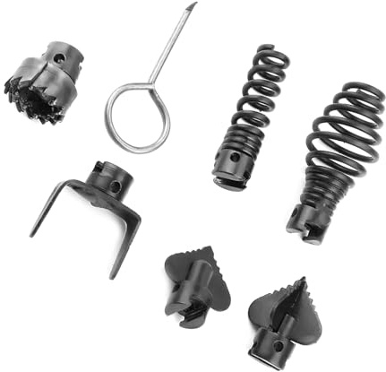 Set di Teste di Taglio Combinate per Pulitore di Scarico, Pulitore per Scarico in Acciaio Al Manganese con Chiave Facile Rimozione 7 Pezzi Strumento per Pulitore di Scarico per