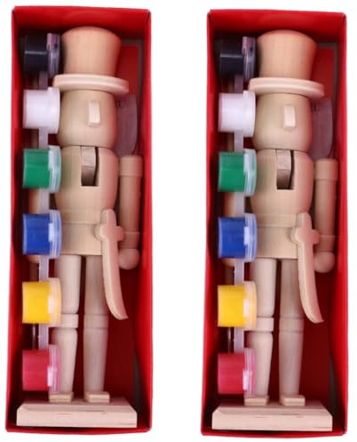 TOPBATHY 2 Sätze Nussknacker Kunst Zahlenspielzeug Weihnachtsspielzeug Lackierbar Spielzeuge Ornamente Malen Soldat Malset Mini-Spielzeug Machen Desktop-Marionette Geburt DIY Pigment
