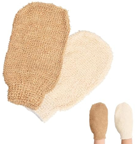 2 Piezas Guante Exfoliante, Guante de yute, Manopla Exfoliante Baño, Guante Exfoliante Corporal Natural, para Hombres Mujeres Limpiar Euerpo, Spa, Masaje, Exfoliación