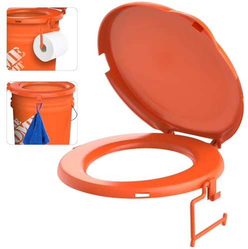 Orange Portable Toilet Seat for 5 Gal Buckets, Snap-on Lid for Adults, Camping, Hiking, Emergency, Car, Boat