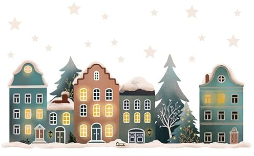 TinyFoxes Fensterbild Häuser groß - bringt Winterzauber ans Fenster, liebevoll handgezeichnet & wiederverwendbar - mehrteiliges Motiv 60 × 23 cm - von Kristin Franke