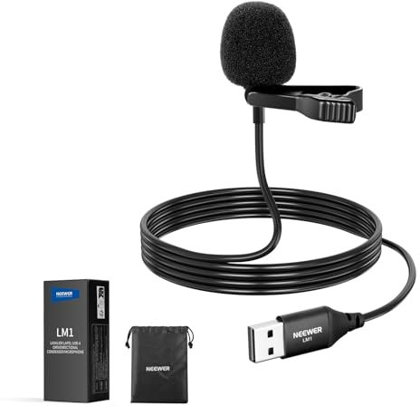 NEEWER Micro-Cravate USB A, Plug & Play, Mini Microphone Lavalier Omnidirectionnel à Pince, Cable 2m, USB 2.0 Mac PC Ordinateur Portable Windows Youtube Skype Podcast Gaming Vlog Vidéoconférence, LM1