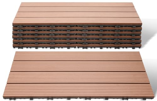 Lospitch WPC terrassplattor, 30 x 60 cm balkong golvplattor 30 stycken för 5 m², terrassbrädor, klickplattor, väderbeständig, halkfri, lättskött, trädgårdskakel med klicksystem, brun