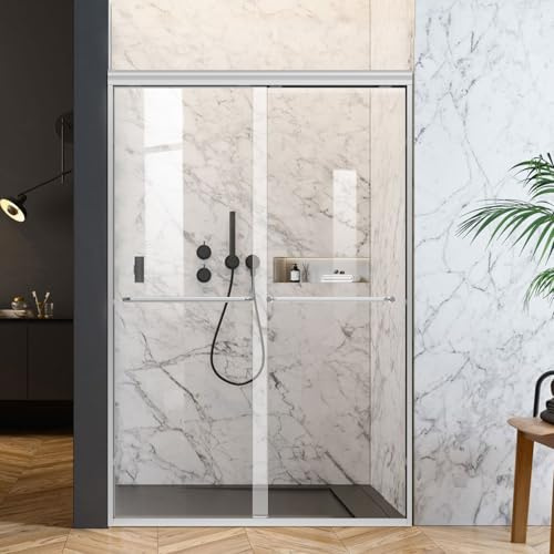 AquivaCoast Shower Door 56-60 in. W x 72 in. H Semi-Frameless Double Sliding Glass Shower Door, 1/4 (6mm) Clear Tempered Glass, Bypass Shower Enclosure, Chrome