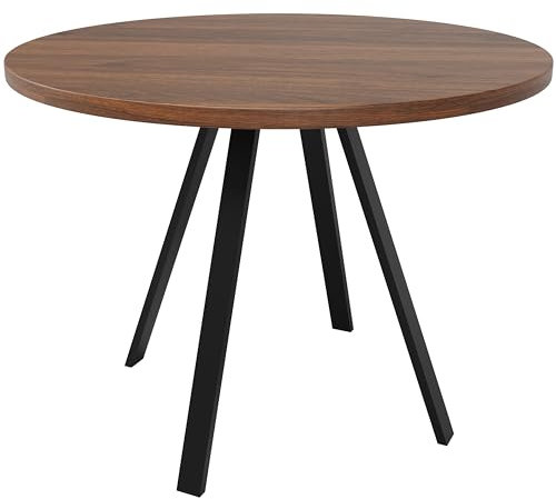 Wiuzo Mesa de comedor redonda (80 × 80 × 75 cm), mesa de cocina, mesa de café redonda para 4, adecuada para comedor, salón, patas de metal, escritorio de color nogal y patas negras