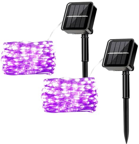 MUXIJIA 2 pezzi di luci a stringa solare per esterni, 7 M / 23 Ft 50 LED Luci a stringa impermeabili Luci a stringa solare a 8 modalità per decorare giardino, patio, cortile, festa (viola)