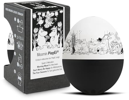 Mumin PiepEi Black & White – sjungande äggklocka att laga mat – äggkokare för 3 hårdhetsgrader – finsk tecknad klassiker – roligt matlagningsäggtimer – brainstream