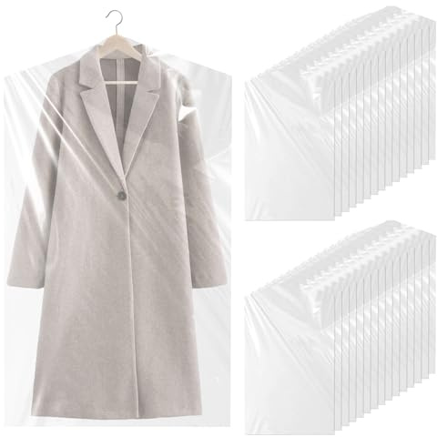 Tryslyn 30 Pezzi Sacchetti Porta Abiti Trasparenti, Custodie Buste Copriabiti Antipolvere, Copri Abiti da Armadio, Sacchi Custodia Vestiti Copertura in Plastica, per Camicie,Giacche,Maglioni,60X140CM