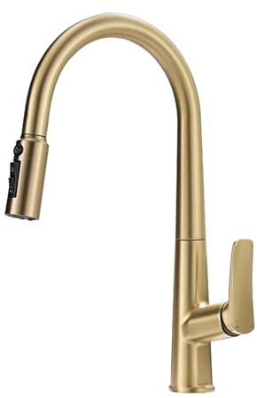 Grifo de cocina de 3 vías con pulverizador extraíble, acabado dorado cepillado, filtro de agua de ósmosis, mezclador de fregadero 3 en 1 para un fácil cambio de agua