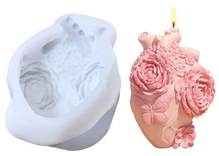 Stampi Per Candele In Silicone - Per Sapone e Cera | Stampi Cuore Umano e Fiori per Resina Epossidica, Decorazioni in Gesso, Accessori per Cioccolato e Decorazioni per Tavoli
