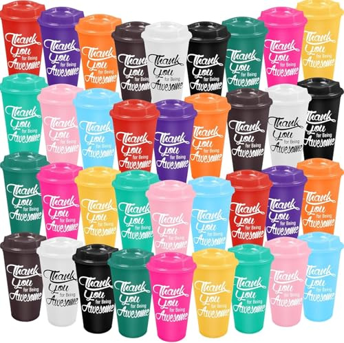 MALLOOM Lot de 36 Gobelets réutilisables en plastique de 700 ml avec couvercle et paille, Tasses à café, gobelets de voyage pour adultes et enfants, fête, plage, réunions à la piscine