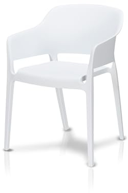 KHG Gartenstuhl Weiß, Bistrostuhl mit Armlehnen aus Polypropylen, stapelbar, Outdoor, 110 kg belastbar, 55x77x55 cm