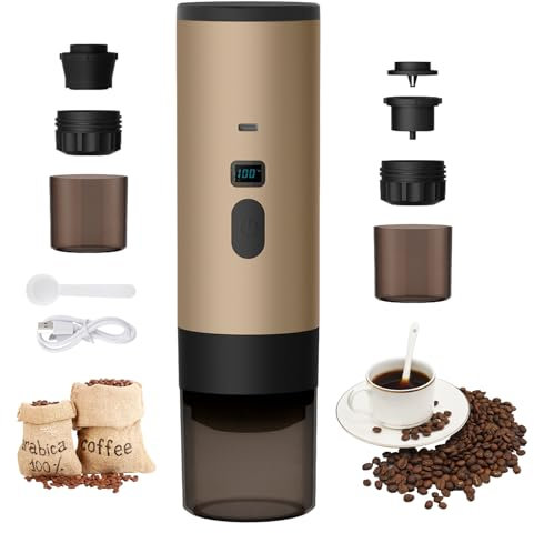3 in 1 macchina per caffè portatile, 72 W caffettiera portatile, 12 V espresso macchina da caffè ricaricabile, USB caffettiere espresso con capsule, prenotazione dell'acqua 90 ml, per ufficio