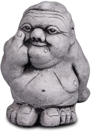gartendekoparadies.de Troll-Oma Gartenfigur aus Steinguss, 19 cm, Grau, 3 kg, frostsicher