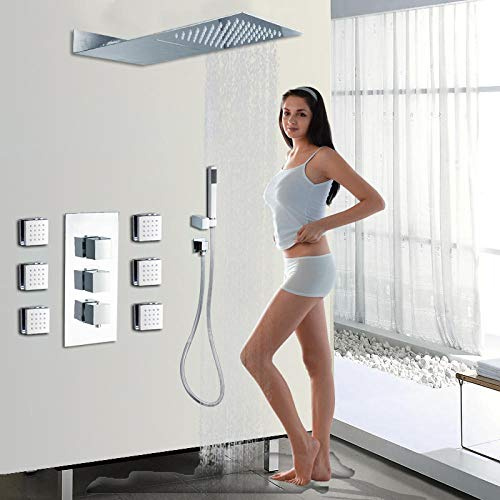 Ensemble de Douche Cascade Neuf avec poignée, pommeau de Douche à Effet Pluie, 6 Jets, buse d'économie d'eau, aérateur