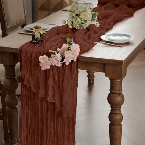 WAITER TREE Chemin de table en étamine pour table à manger - Style bohème - Long chemin de table rustique transparent en gaze pour décoration de bébé, fête prénuptiale, mariage, anniversaire - Terre