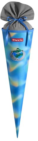 Step by Step Schultüte „Ninja Zazu“, blau-grün, passend zum Schulranzen, aus recycelten PET-Flaschen, Verschluss aus Stoff, 5 l Füllvolumen, 70 cm Höhe