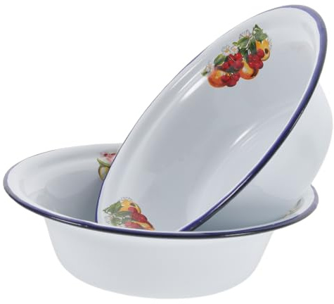 ARTSEWPLY 2 piezas Cuencos Esmaltados Gruesos para Cocina Tazones Vintage para Sopa Vegetales y Barbacoa Resistentes y Fáciles de Limpiar Diseño Retro Práctico